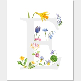 botanical monogram alphabet E wildflowers Posters and Art